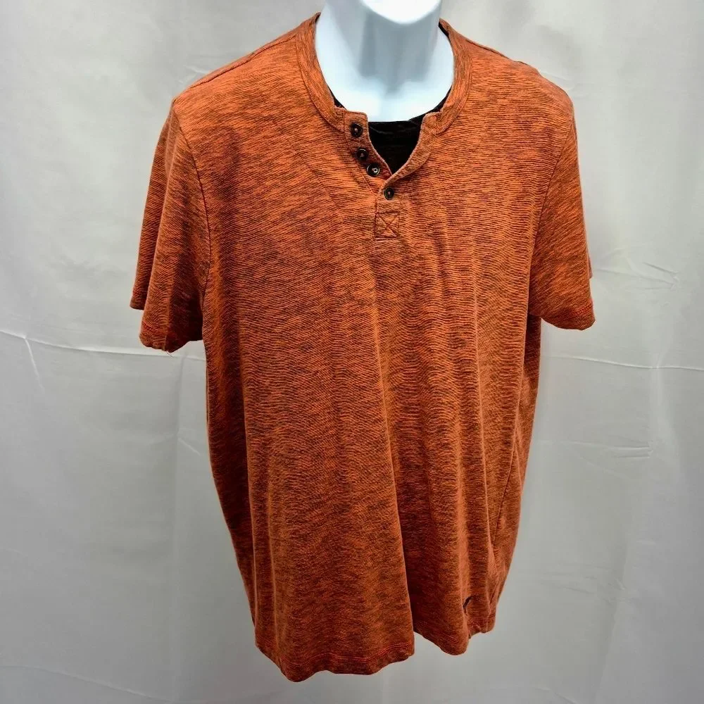 GUESS Burnt Orange Short Sleeve Henley Shirt Men's XXL - Picture 4 of 8